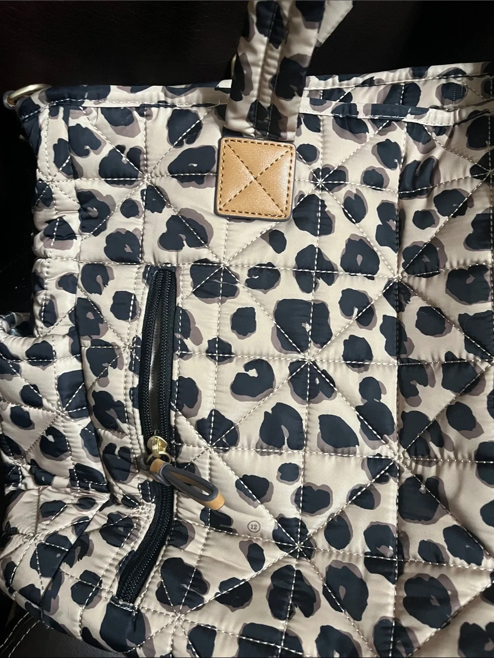Quilted Leopard-Print Baby Bag in Navy and White